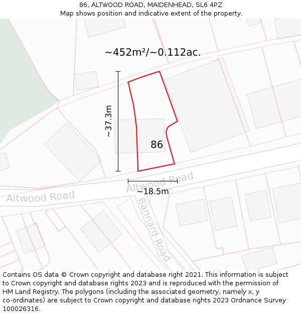 86, ALTWOOD ROAD, MAIDENHEAD, SL6 4PZ: Plot and title map