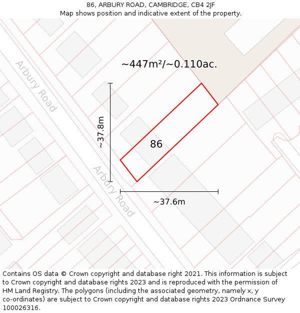 86, ARBURY ROAD, CAMBRIDGE, CB4 2JF: Plot and title map