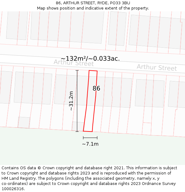 86, ARTHUR STREET, RYDE, PO33 3BU: Plot and title map