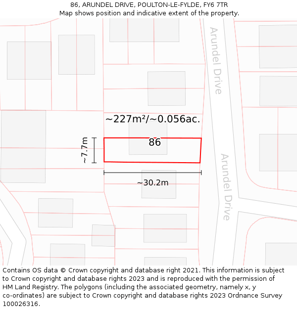 86, ARUNDEL DRIVE, POULTON-LE-FYLDE, FY6 7TR: Plot and title map