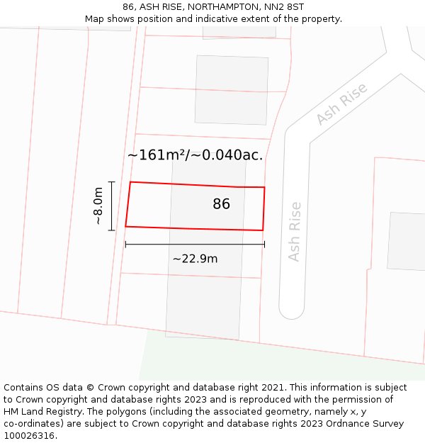 86, ASH RISE, NORTHAMPTON, NN2 8ST: Plot and title map