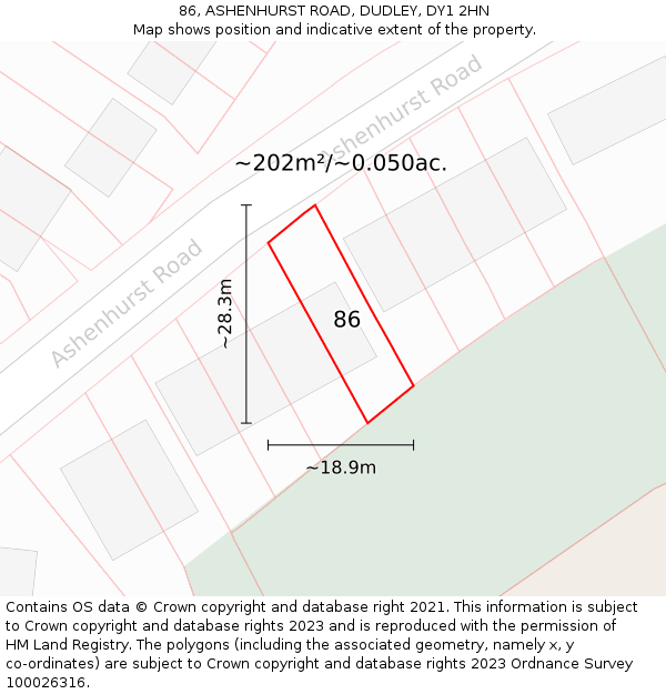 86, ASHENHURST ROAD, DUDLEY, DY1 2HN: Plot and title map