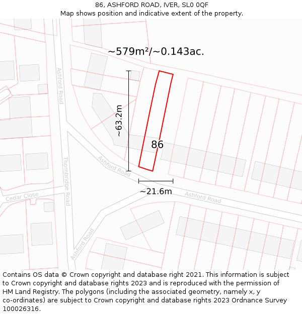 86, ASHFORD ROAD, IVER, SL0 0QF: Plot and title map