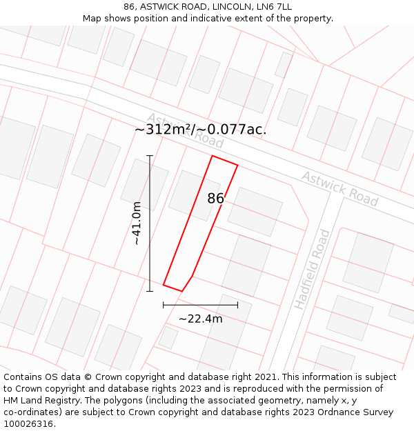 86, ASTWICK ROAD, LINCOLN, LN6 7LL: Plot and title map