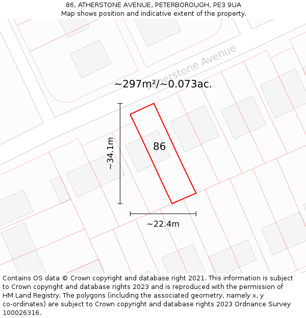 86, ATHERSTONE AVENUE, PETERBOROUGH, PE3 9UA: Plot and title map