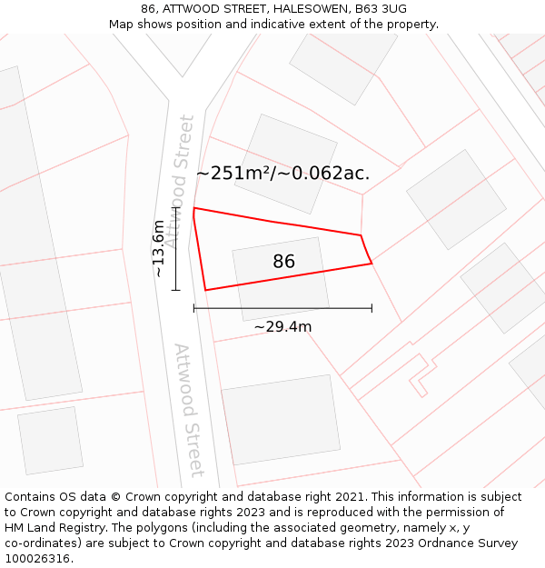 86, ATTWOOD STREET, HALESOWEN, B63 3UG: Plot and title map