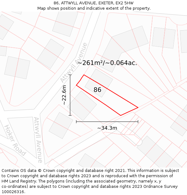 86, ATTWYLL AVENUE, EXETER, EX2 5HW: Plot and title map