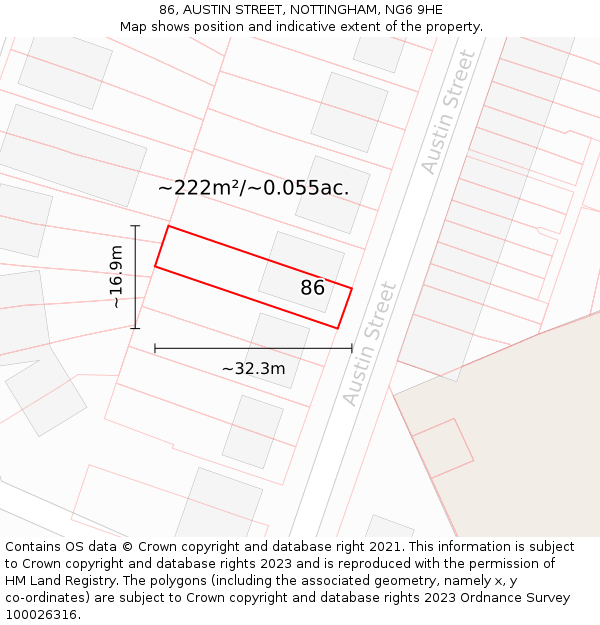 86, AUSTIN STREET, NOTTINGHAM, NG6 9HE: Plot and title map