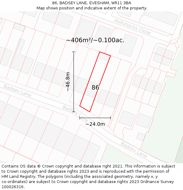 86, BADSEY LANE, EVESHAM, WR11 3BA: Plot and title map