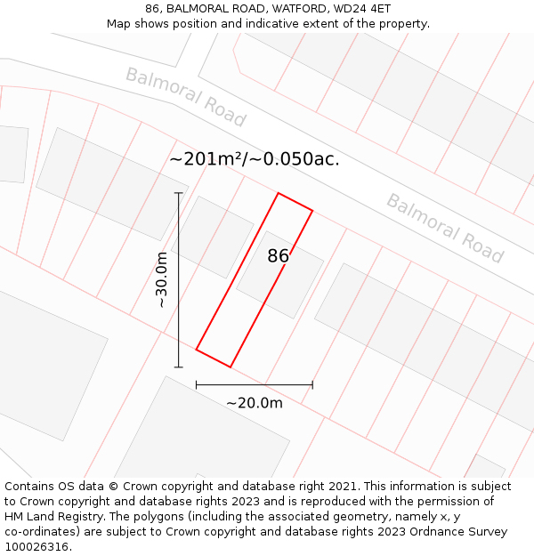 86, BALMORAL ROAD, WATFORD, WD24 4ET: Plot and title map