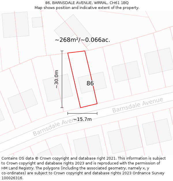 86, BARNSDALE AVENUE, WIRRAL, CH61 1BQ: Plot and title map