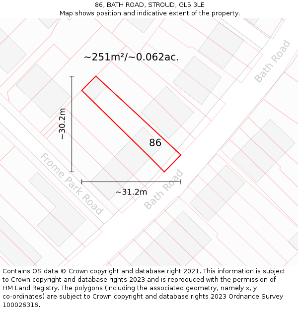 86, BATH ROAD, STROUD, GL5 3LE: Plot and title map