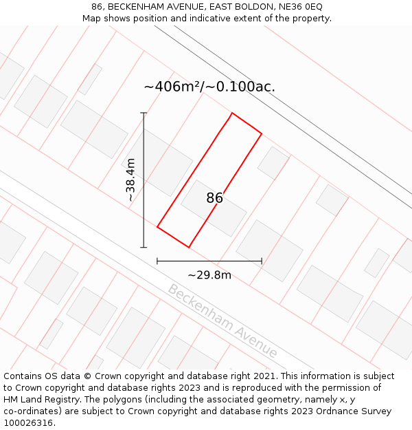 86, BECKENHAM AVENUE, EAST BOLDON, NE36 0EQ: Plot and title map