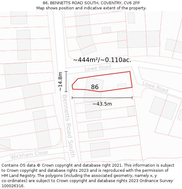 86, BENNETTS ROAD SOUTH, COVENTRY, CV6 2FP: Plot and title map