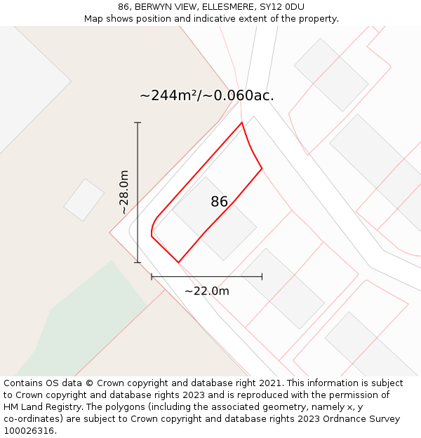 86, BERWYN VIEW, ELLESMERE, SY12 0DU: Plot and title map