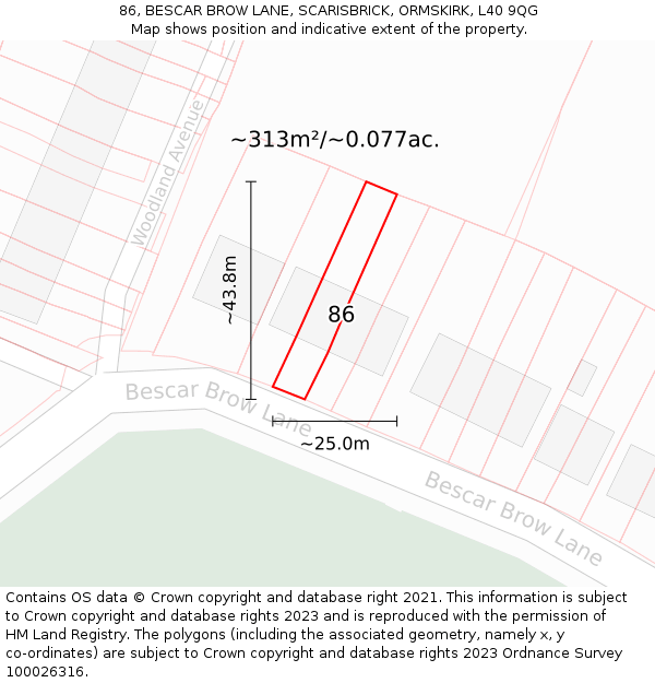 86, BESCAR BROW LANE, SCARISBRICK, ORMSKIRK, L40 9QG: Plot and title map