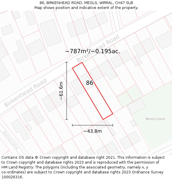 86, BIRKENHEAD ROAD, MEOLS, WIRRAL, CH47 0LB: Plot and title map