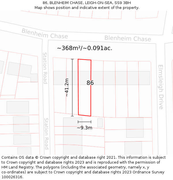 86, BLENHEIM CHASE, LEIGH-ON-SEA, SS9 3BH: Plot and title map