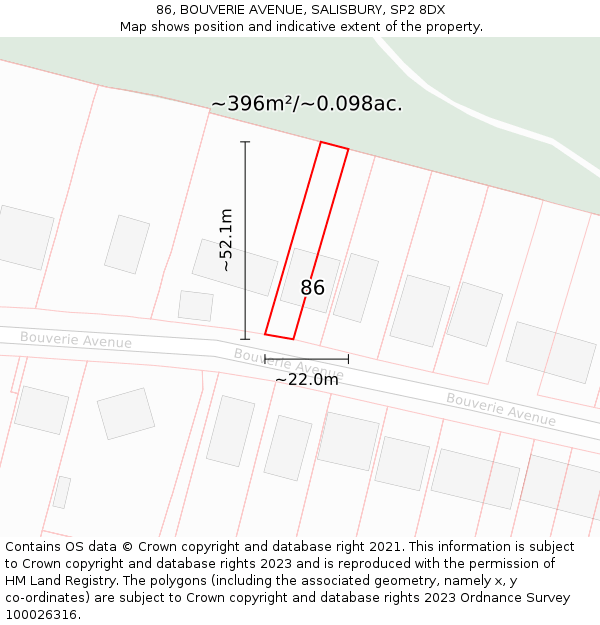 86, BOUVERIE AVENUE, SALISBURY, SP2 8DX: Plot and title map