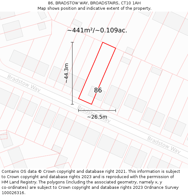 86, BRADSTOW WAY, BROADSTAIRS, CT10 1AH: Plot and title map