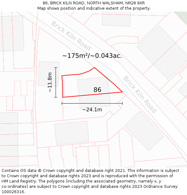 86, BRICK KILN ROAD, NORTH WALSHAM, NR28 9XR: Plot and title map