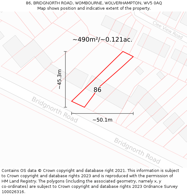 86, BRIDGNORTH ROAD, WOMBOURNE, WOLVERHAMPTON, WV5 0AQ: Plot and title map