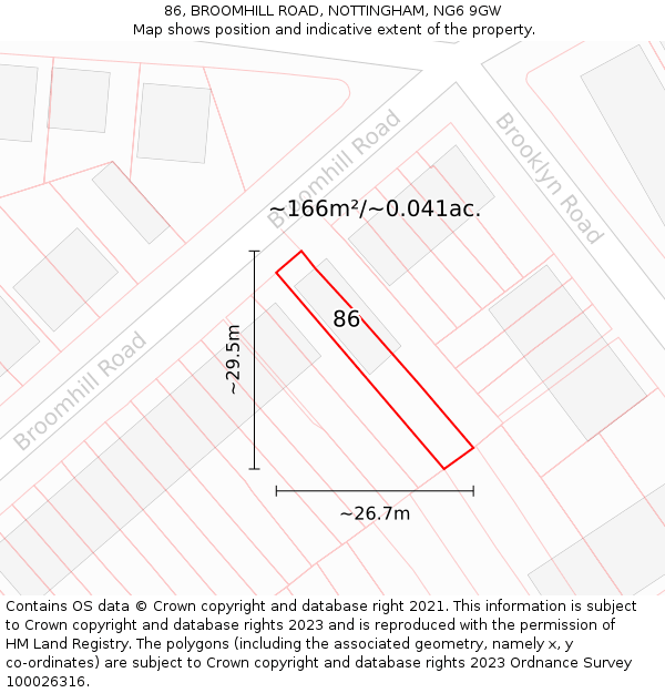 86, BROOMHILL ROAD, NOTTINGHAM, NG6 9GW: Plot and title map