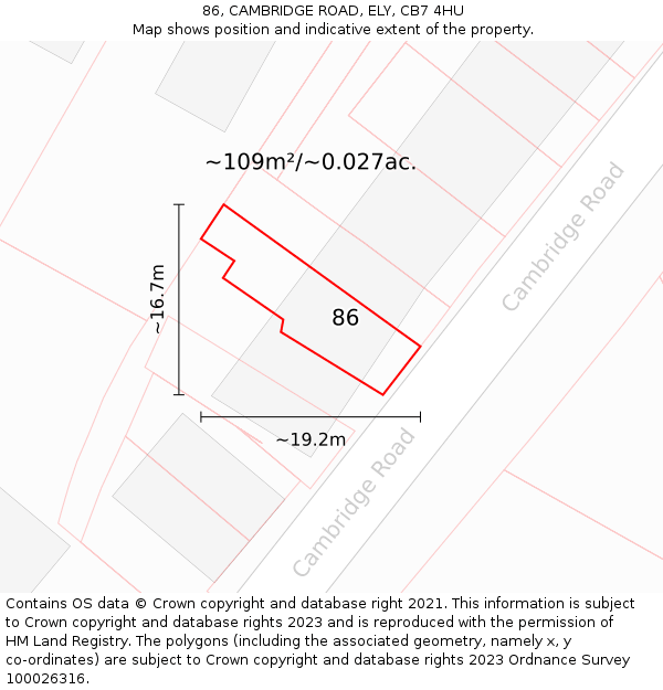 86, CAMBRIDGE ROAD, ELY, CB7 4HU: Plot and title map