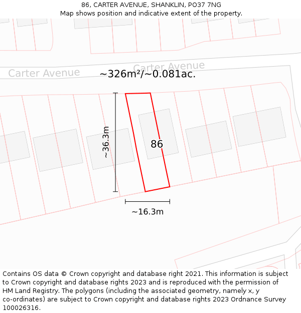 86, CARTER AVENUE, SHANKLIN, PO37 7NG: Plot and title map