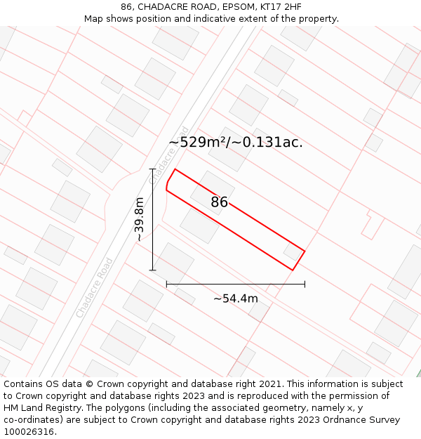 86, CHADACRE ROAD, EPSOM, KT17 2HF: Plot and title map