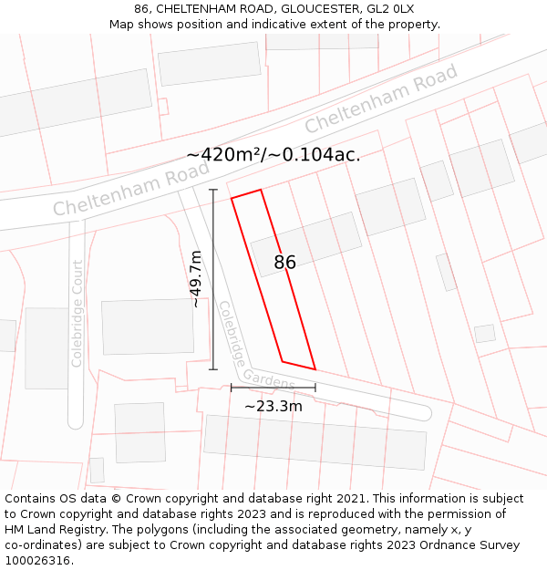 86, CHELTENHAM ROAD, GLOUCESTER, GL2 0LX: Plot and title map