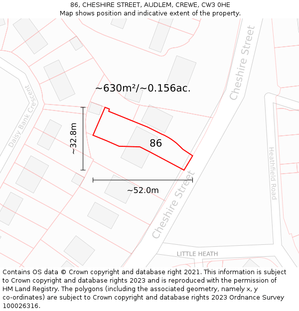 86, CHESHIRE STREET, AUDLEM, CREWE, CW3 0HE: Plot and title map