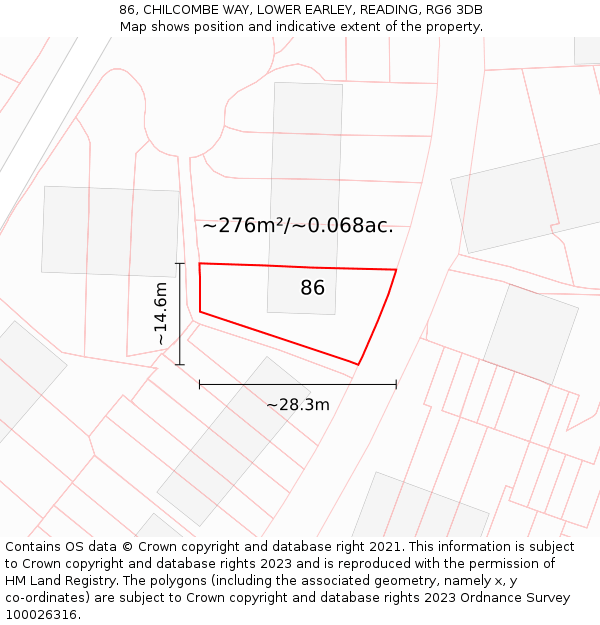 86, CHILCOMBE WAY, LOWER EARLEY, READING, RG6 3DB: Plot and title map