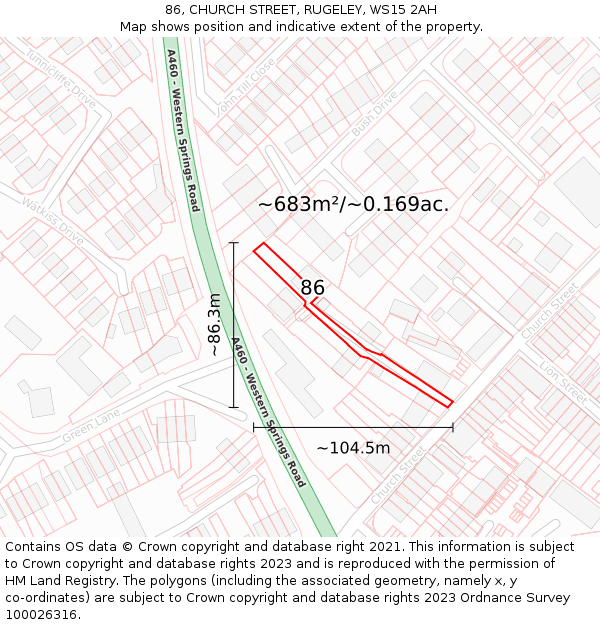 86, CHURCH STREET, RUGELEY, WS15 2AH: Plot and title map