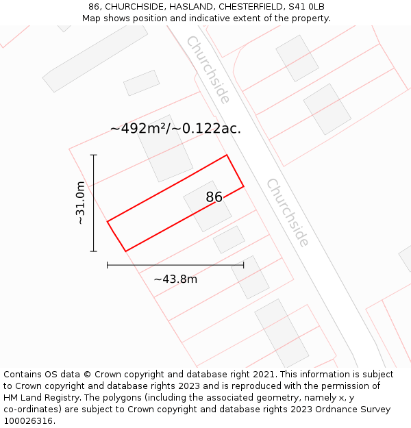 86, CHURCHSIDE, HASLAND, CHESTERFIELD, S41 0LB: Plot and title map