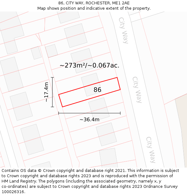 86, CITY WAY, ROCHESTER, ME1 2AE: Plot and title map