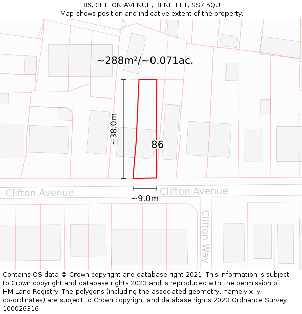 86, CLIFTON AVENUE, BENFLEET, SS7 5QU: Plot and title map