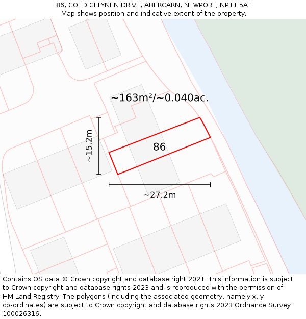 86, COED CELYNEN DRIVE, ABERCARN, NEWPORT, NP11 5AT: Plot and title map