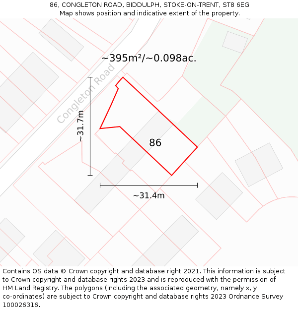 86, CONGLETON ROAD, BIDDULPH, STOKE-ON-TRENT, ST8 6EG: Plot and title map