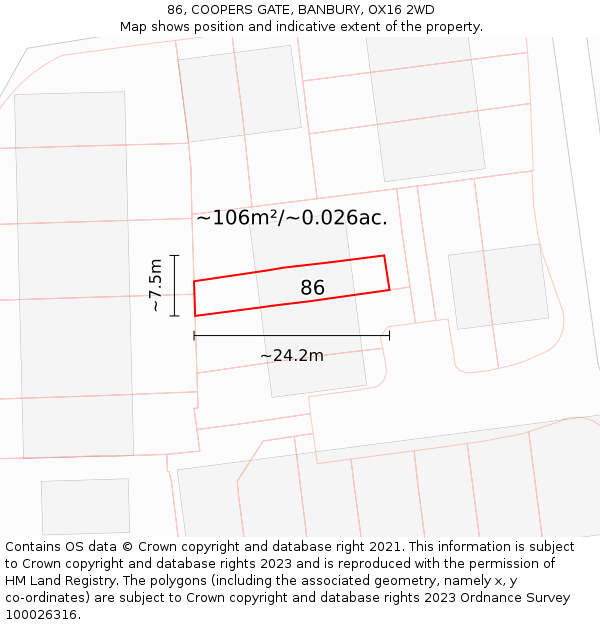 86, COOPERS GATE, BANBURY, OX16 2WD: Plot and title map