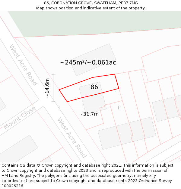 86, CORONATION GROVE, SWAFFHAM, PE37 7NG: Plot and title map