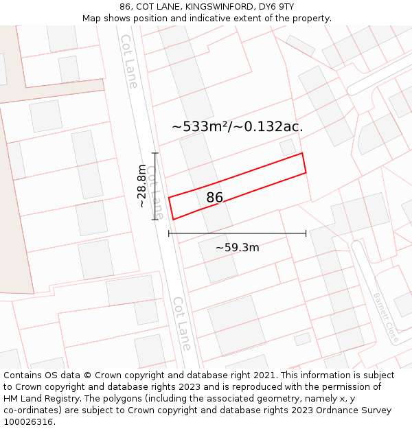 86, COT LANE, KINGSWINFORD, DY6 9TY: Plot and title map