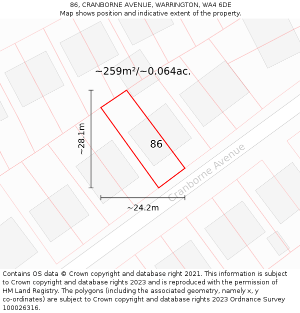 86, CRANBORNE AVENUE, WARRINGTON, WA4 6DE: Plot and title map