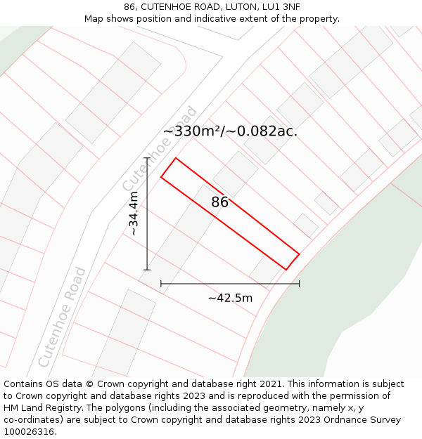 86, CUTENHOE ROAD, LUTON, LU1 3NF: Plot and title map