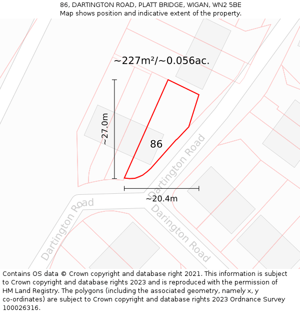 86, DARTINGTON ROAD, PLATT BRIDGE, WIGAN, WN2 5BE: Plot and title map