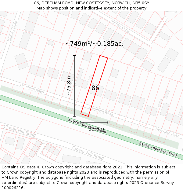 86, DEREHAM ROAD, NEW COSTESSEY, NORWICH, NR5 0SY: Plot and title map