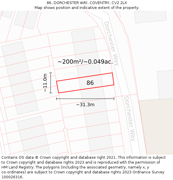 86, DORCHESTER WAY, COVENTRY, CV2 2LX: Plot and title map