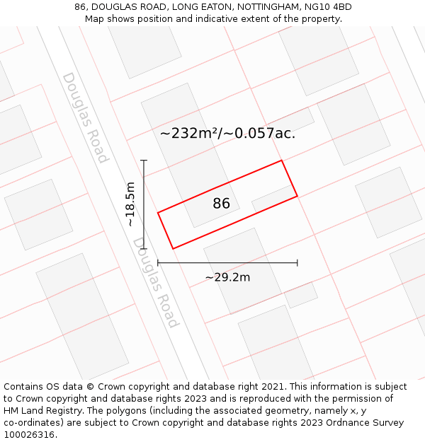 86, DOUGLAS ROAD, LONG EATON, NOTTINGHAM, NG10 4BD: Plot and title map