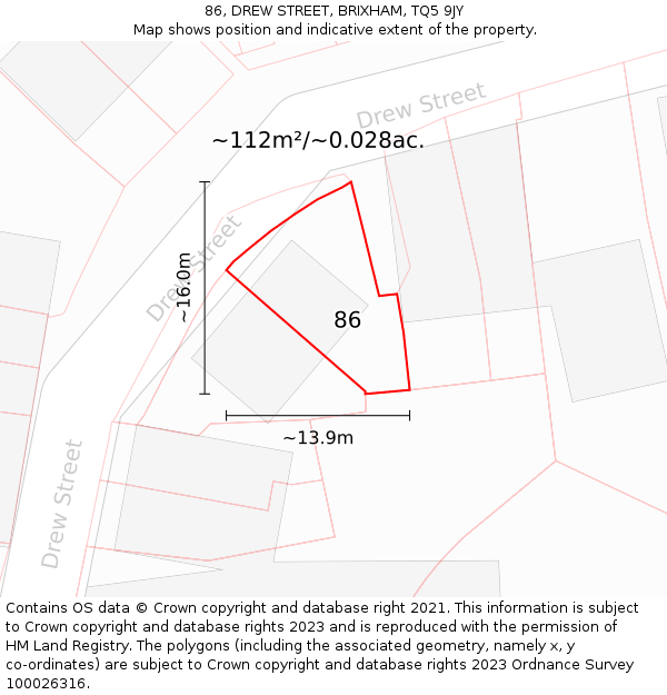 86, DREW STREET, BRIXHAM, TQ5 9JY: Plot and title map