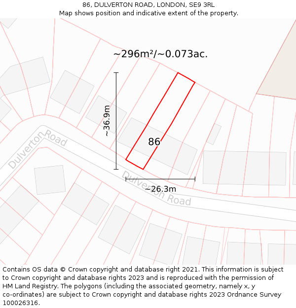 86, DULVERTON ROAD, LONDON, SE9 3RL: Plot and title map